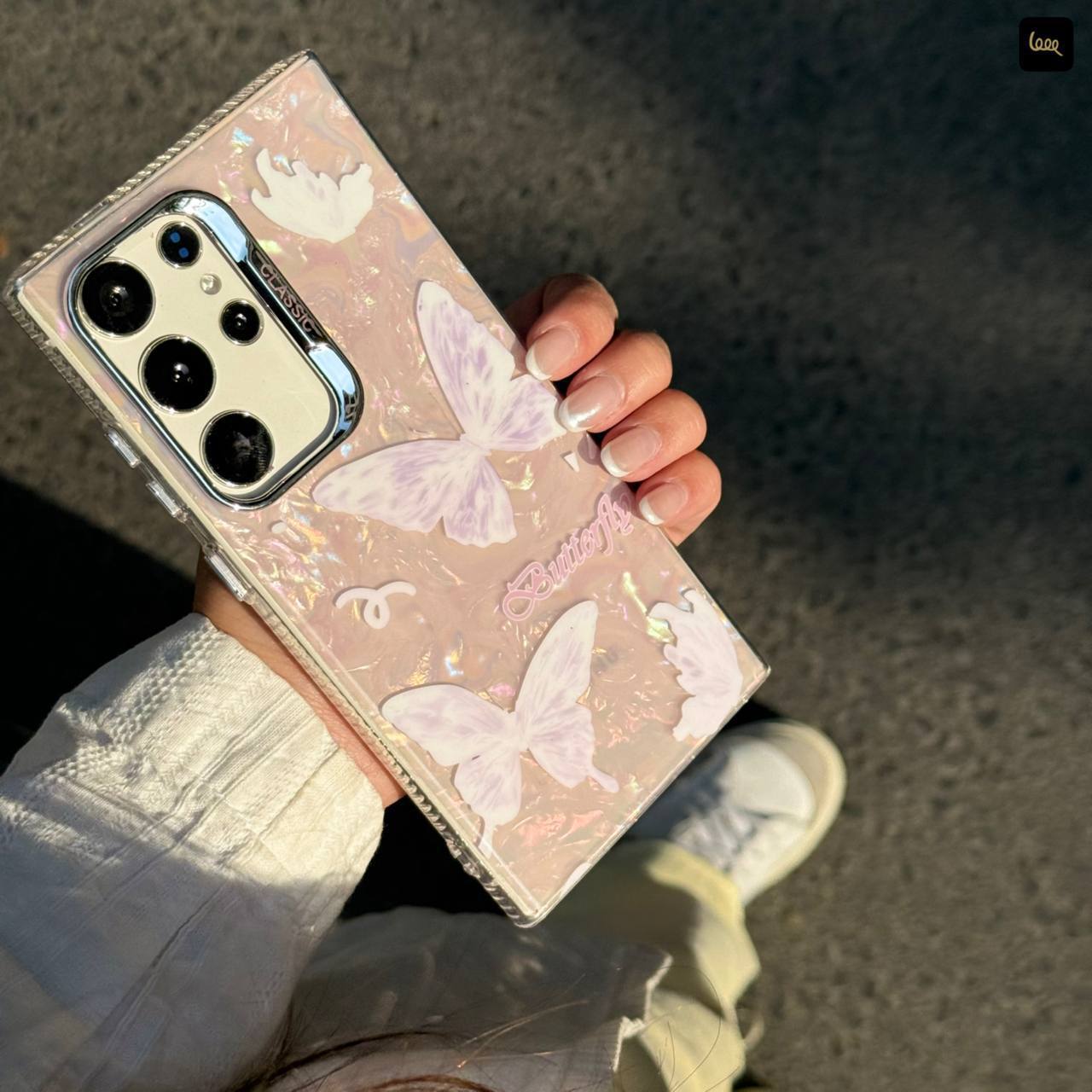 قاب گوشی پروانه ای یخی صورتی برای سامسونگ
