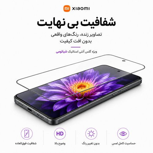 گلس گوشی شفاف آنتی استاتیک برای شیائومی