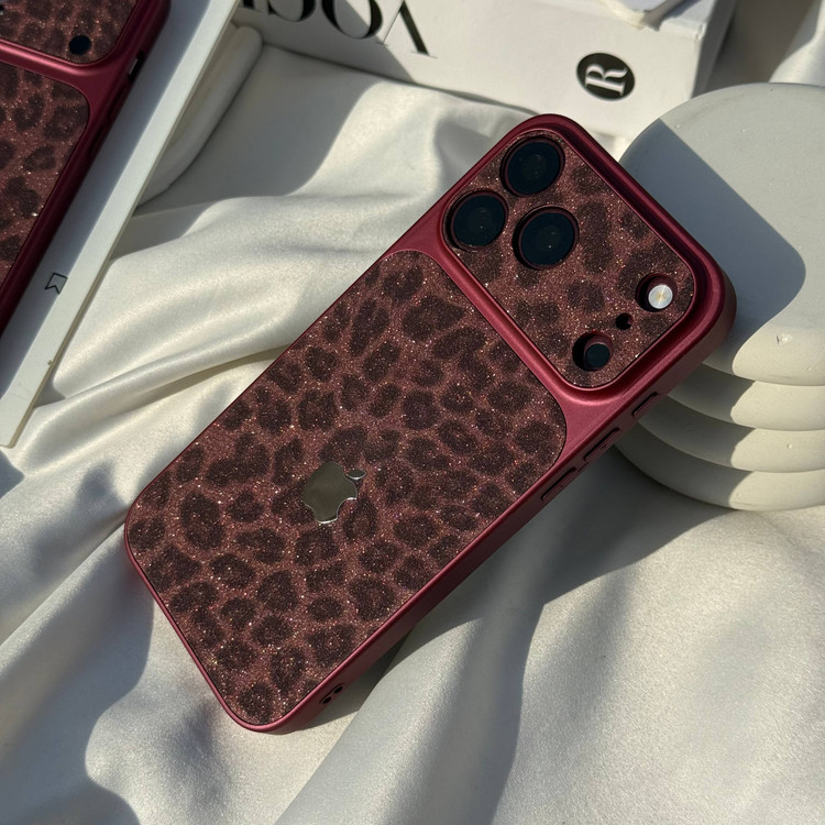 قاب گوشی لنز پلنگی اکلیلی Burgundy برای آیفون